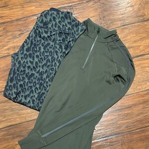Sweaty Betty Olive Green Quarter Zip and Leopard Print Leggings